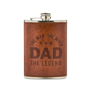 Father's Day Stainless Steel Faux Leather Wrap Flask, Brown, 8 oz